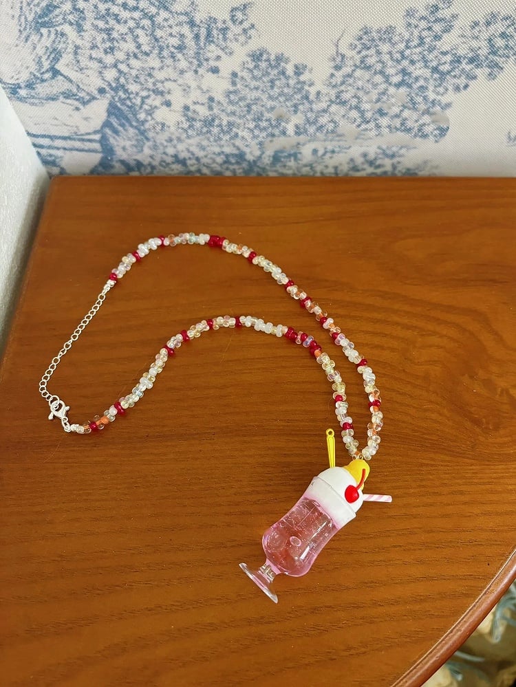 Necklace Fruit Parfait Pendant Beaded