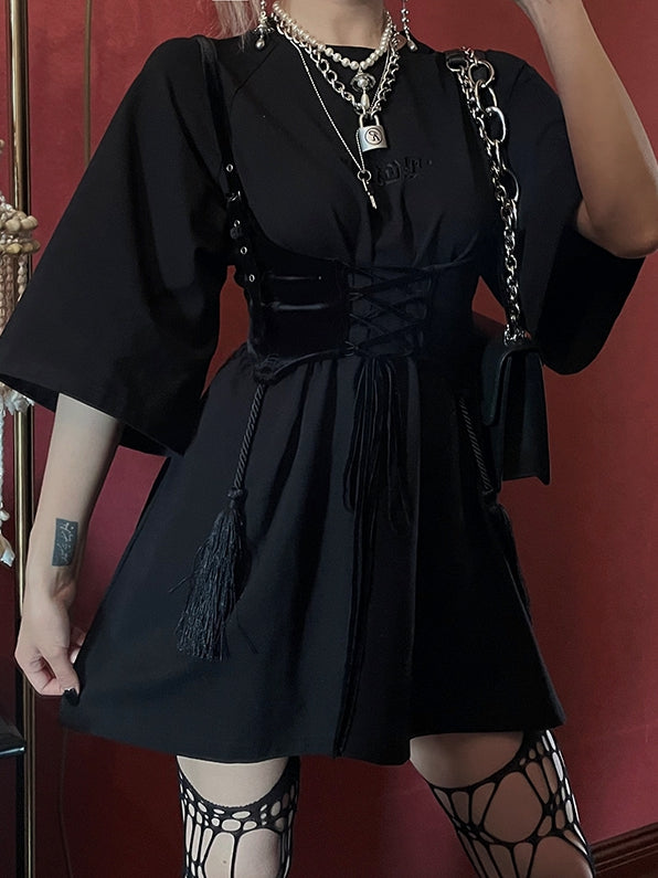 Oversized Dark with Dress Black Frenzy Tonal T-Shirt Embroidery