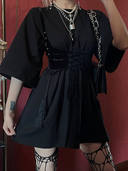 Oversized Dark with Dress Black Frenzy Tonal T-Shirt Embroidery