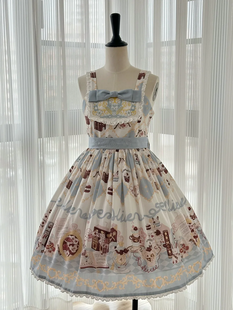 Alice in Wonderland Bunny Print Sweet High Waist Lolita Dress