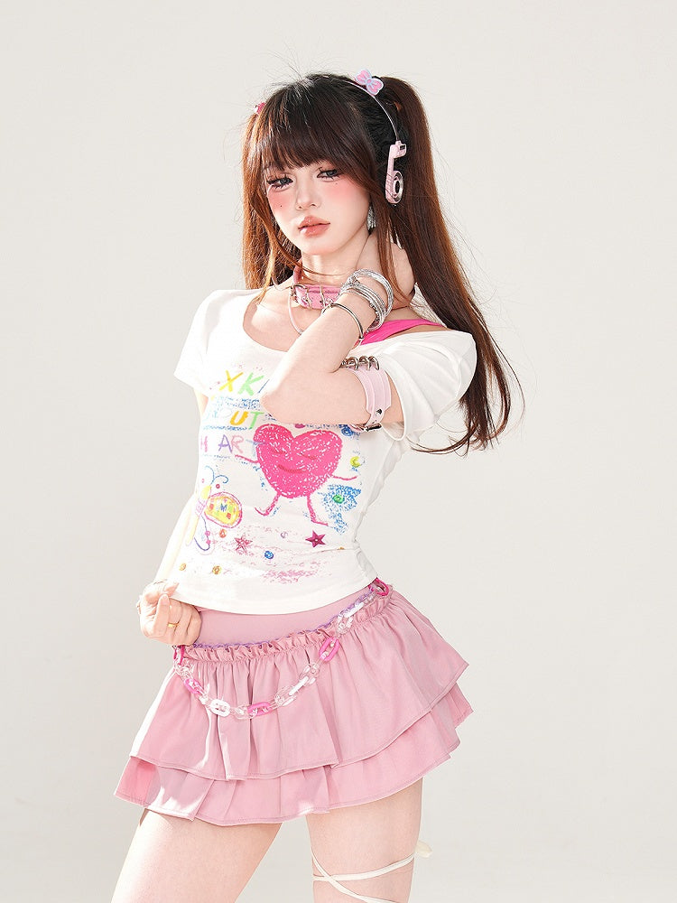 ティアードミニスカート ピンク Aライン グラマラス