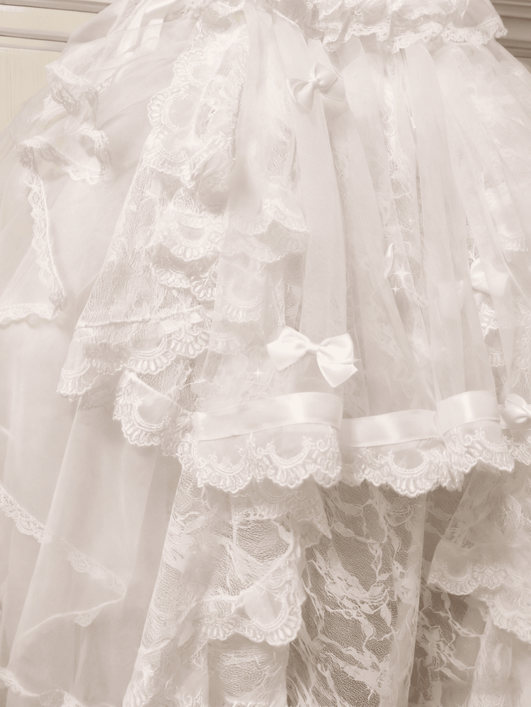 Lolita Lace Bowknot Shiro Train/Veil White