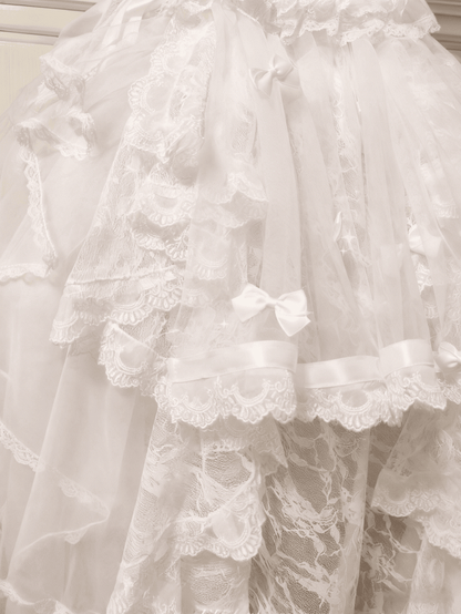 Lolita Lace Bowknot Shiro Train/Veil White