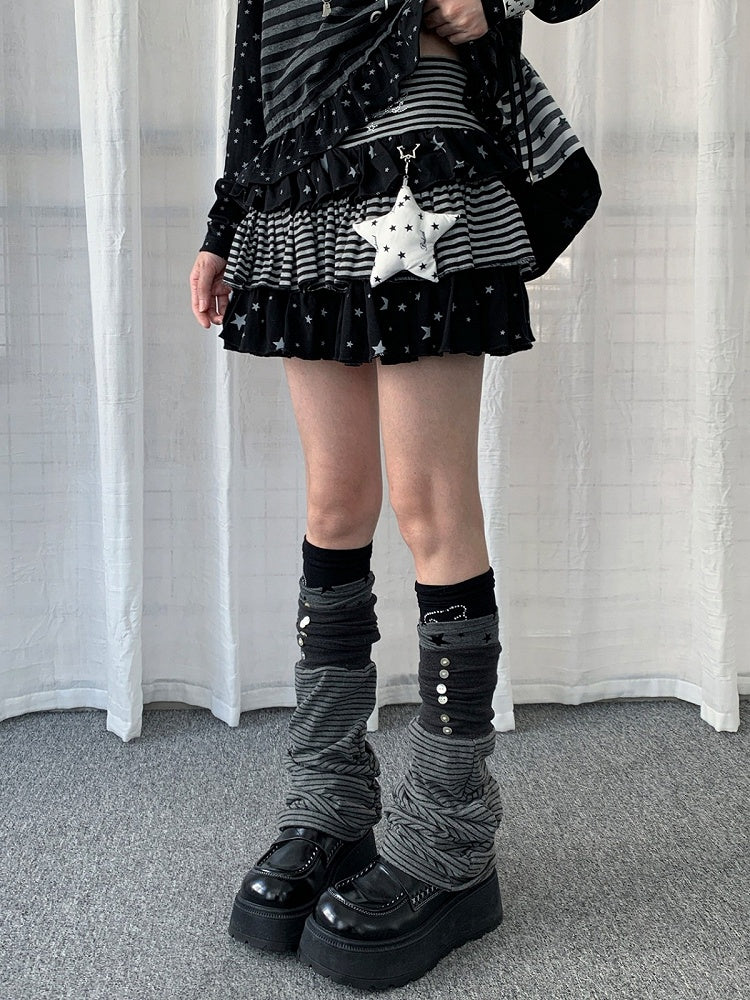 Two-Color Layered Ruffle Star and Stripe Skirt Set with Pendant - Solkatt