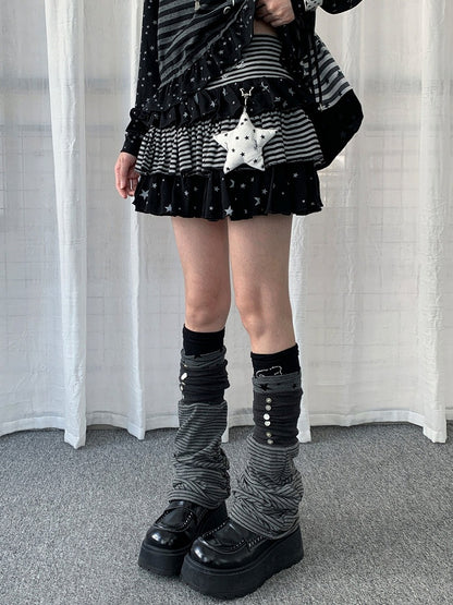 Two-Color Layered Ruffle Star and Stripe Skirt Set with Pendant - Solkatt