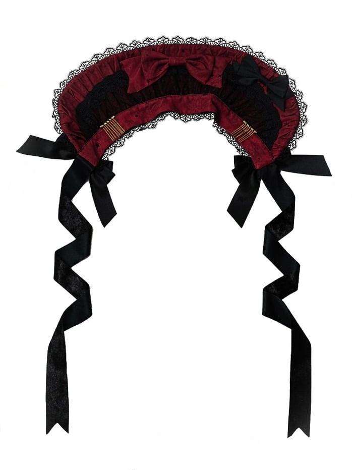 Lolita with Gothic Bows Bonnet Lace Blue/Purple/Green/Red and Trim