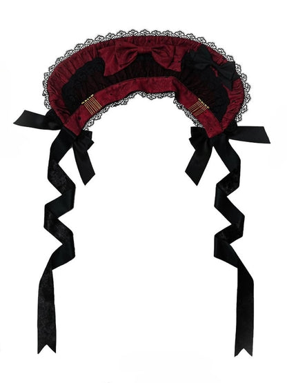 Lolita with Gothic Bows Bonnet Lace Blue/Purple/Green/Red and Trim