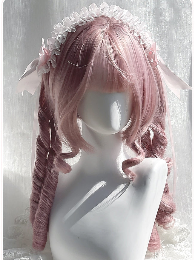 28CM + Curly With Pink Bangs Clips Wig Short Roman Ponytail 32CM Double Length Claw Air