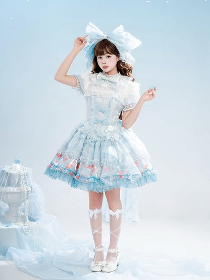 Robe bouffante en dentelle imprimée poisson rouge - Mewroco