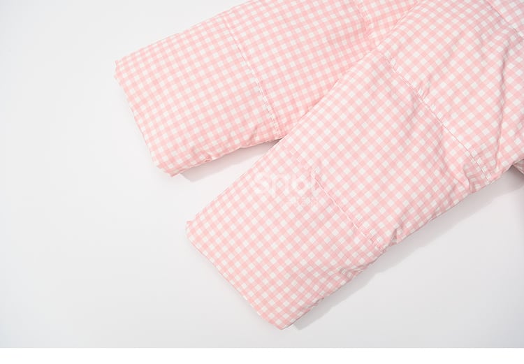 Pink Plaid Hooded Down Sweetheart Button Jacket