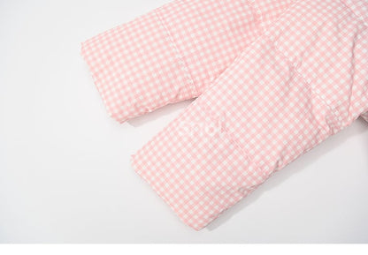 Pink Plaid Hooded Down Sweetheart Button Jacket