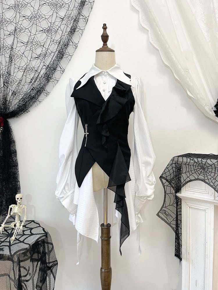 Waistcoat Gothic Ouji Lolita with Black Train Detachable Asymmetrical Design