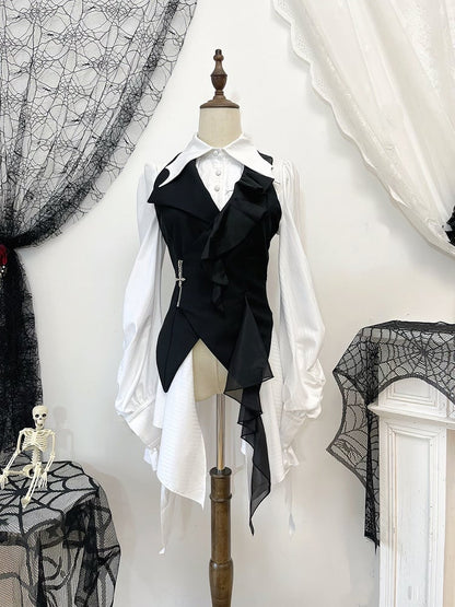 Waistcoat Gothic Ouji Lolita with Black Train Detachable Asymmetrical Design
