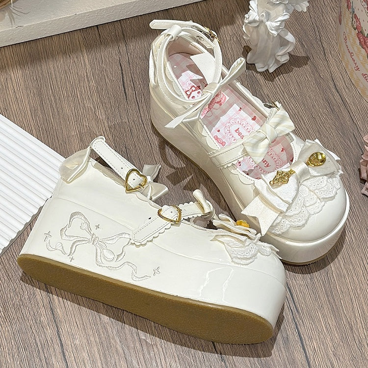 Spoon Decorated Lolita Platforms White Bowknot Details Sweet