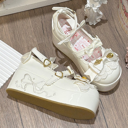 Spoon Decorated Lolita Platforms White Bowknot Details Sweet