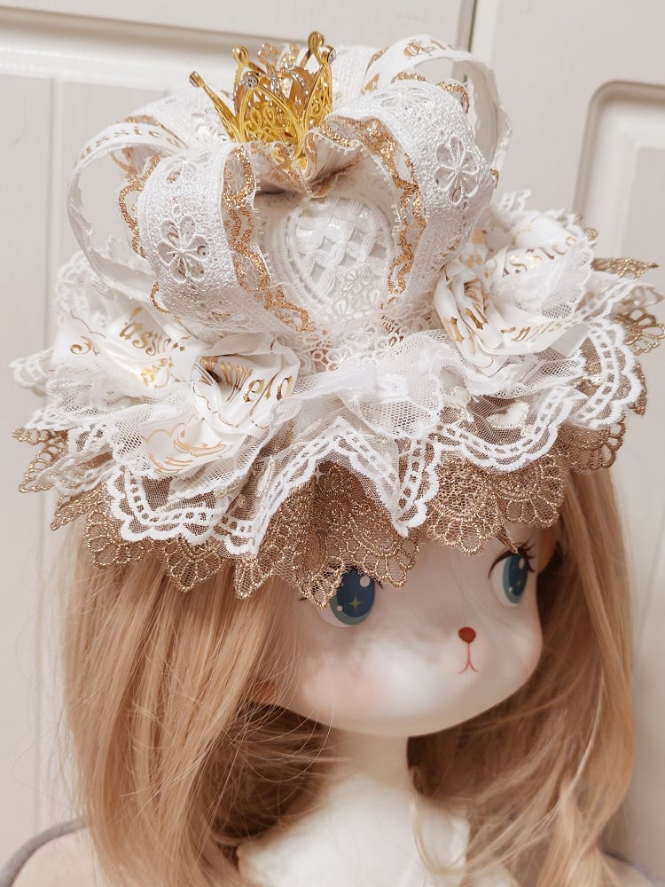 Gold Mini With Lace Hat Detail Crown White Clip Lolita