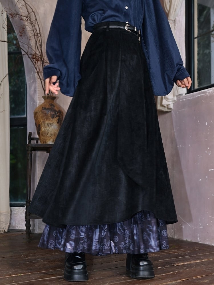 Hem - Double Black Layered Skirt Cheongsam Goth