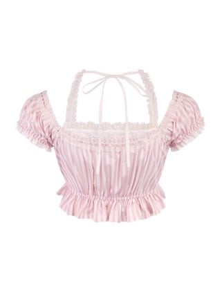 Rosa gestreifte Puffspitze mit Schleifenakzenten und Neckholder-Ärmeln