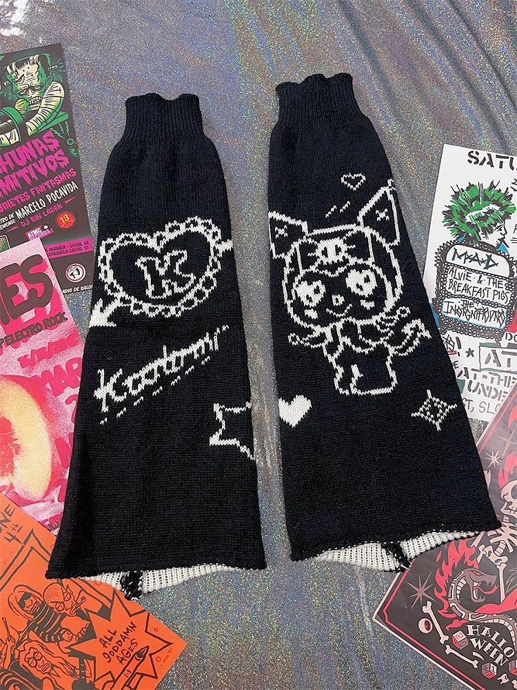 Schwarze Y2K Cartoon Gestrickte Beinwärmer