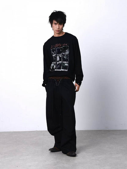 Punk Genderless Black Knit Sweater Portrait Print