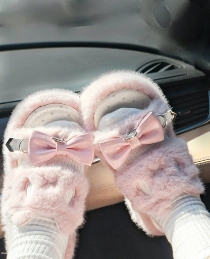 Kei Plush Slippers Rebellious Jirai Embroidery Pink Kitten -