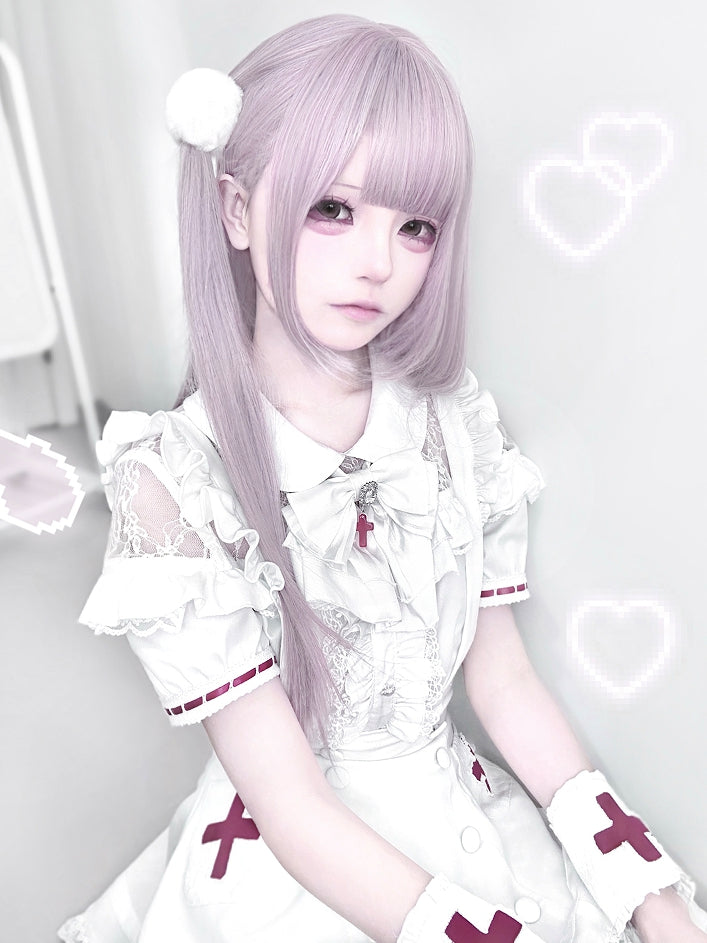 ストレートウィッグ 前髪あり エア付き パープル 65cm