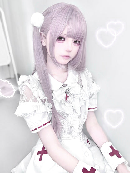 ストレートウィッグ 前髪あり エア付き パープル 65cm