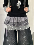 Y2K Panel - Lace Star Design Camouflage Self-tie with Skirt