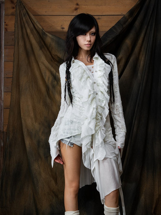 Punk - Button Shirt Asymmetrical Cuffs White Design Gothic
