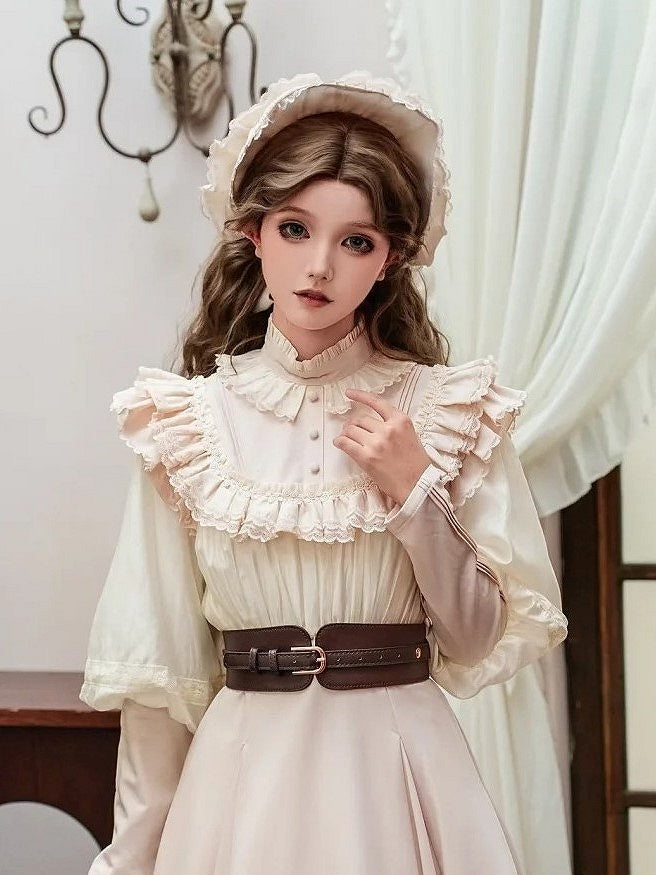 Black and Beige Lace Trim Lolita Bonnet by Bunny Magic Forest