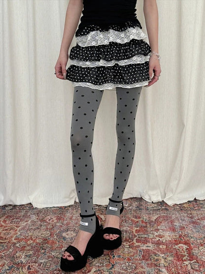 / Polka Dot (Vintage Edgy Footless Tights Light Style) Dark Gray