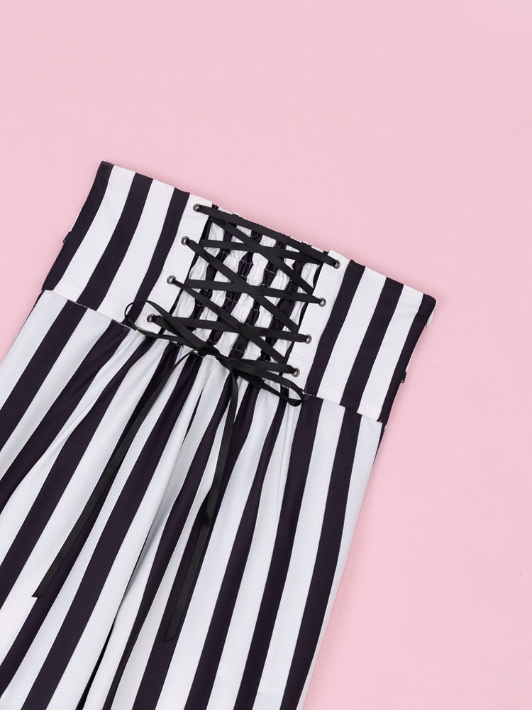 Clown Motif Corset Belt Striped High-Waist Trousers - DevilInspired Exclusive Collection
