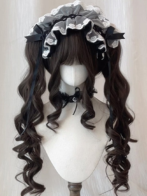 with Double Brown Claw Ponytail Bangs Clips Wig Curly Light Full 60CM