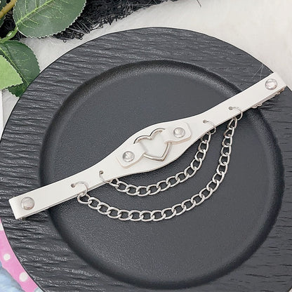 ハート装飾チェーン グラマラス PU ブラック/ピンク/ホワイト レッグチャーム ループスタッド Y2K