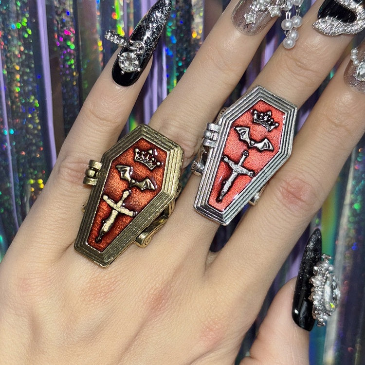 Silber/Gold Kreuzring im Sargdesign