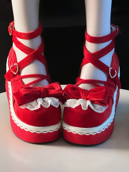 Lolita Velvet with Red Mary Janes - Crisscross Romantic for Lace Bow Design Accented Clasp