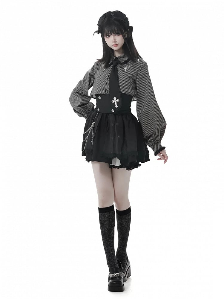 Cross Elastic Attached Bloomers with Black | Skirt Waist Chain Gothic