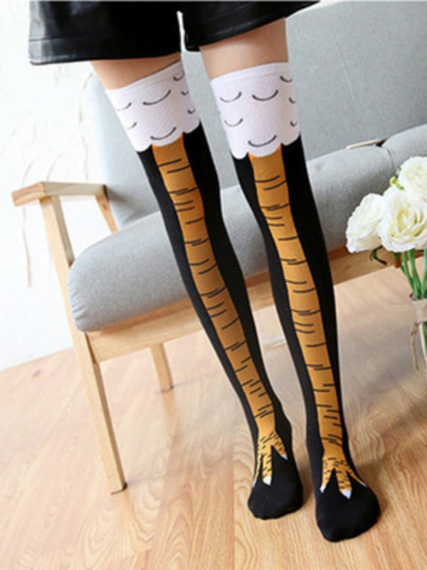 Stockings Design Knee Claw Black/White/Rose Over Funny Chicken Pink