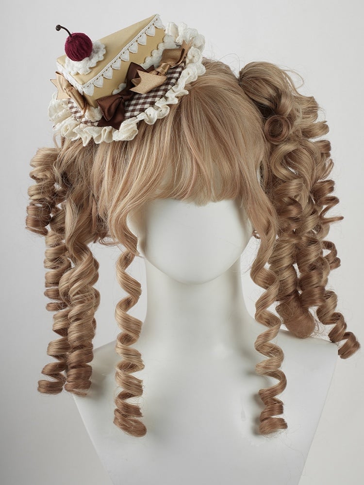 Sweet Lolita Coffee Bow Red Cherry Triangular Cake Mini Hat