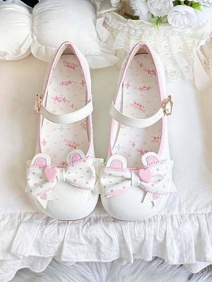 Janes PU Sweet in Bear-Themed Cute White Pink Lolita Low-heel Mary