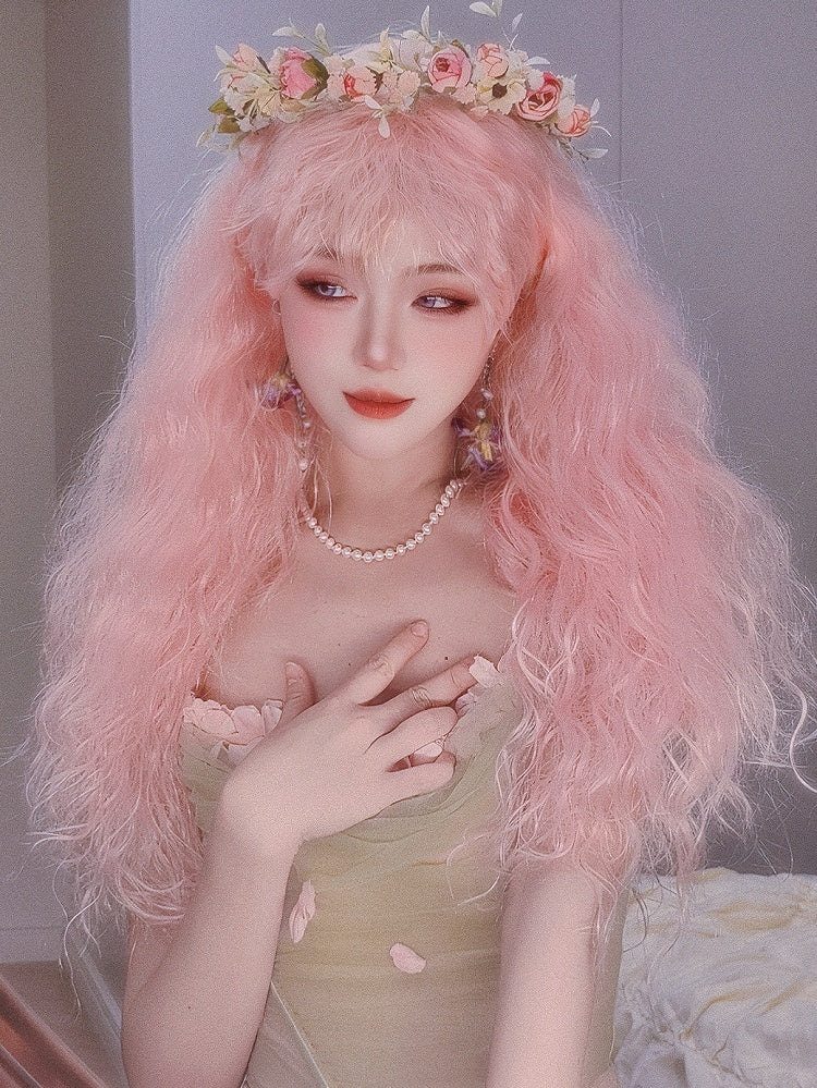 70 cm lange gewellte Perücke mit Pony, Pink/Rot