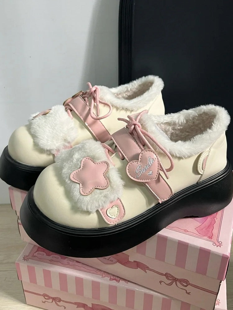 Akzente Riemendesign Winterverschlüsse Beige Star Lolita Klettverschluss Rosa Fleecefutter Sweet Heart Gemütliche Plateaus mit