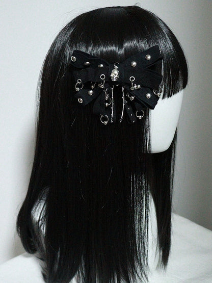 Hairclips Studs Punk Skeleton Black Bowknot with Details