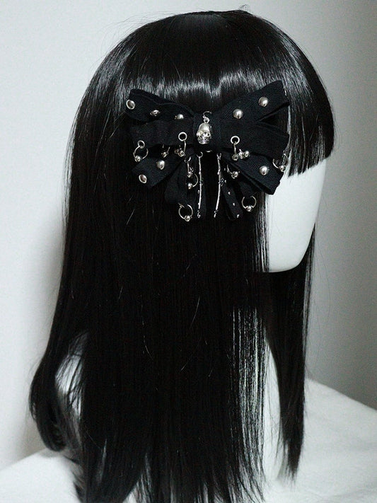 Hairclips Studs Punk Skeleton Black Bowknot with Details