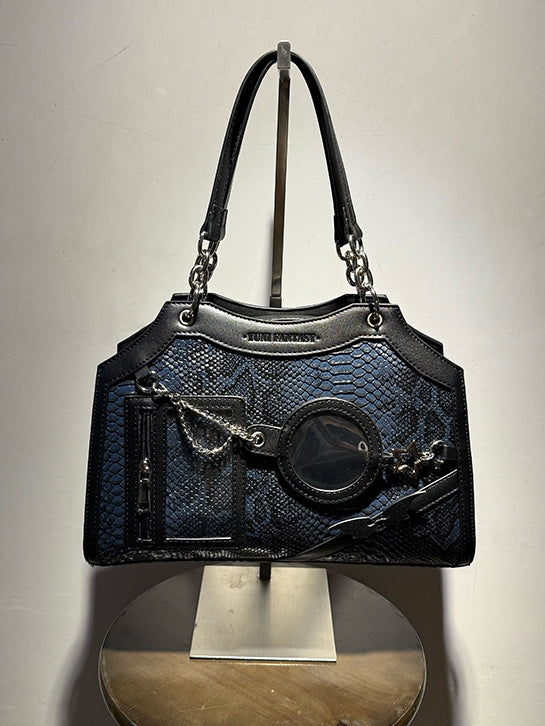 Black & Blue Snake Scale PU Ita Shoulder Bag