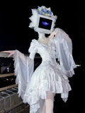 Chain Gothic Lolita Cross White Blouse Sleeves with Detachable Bell