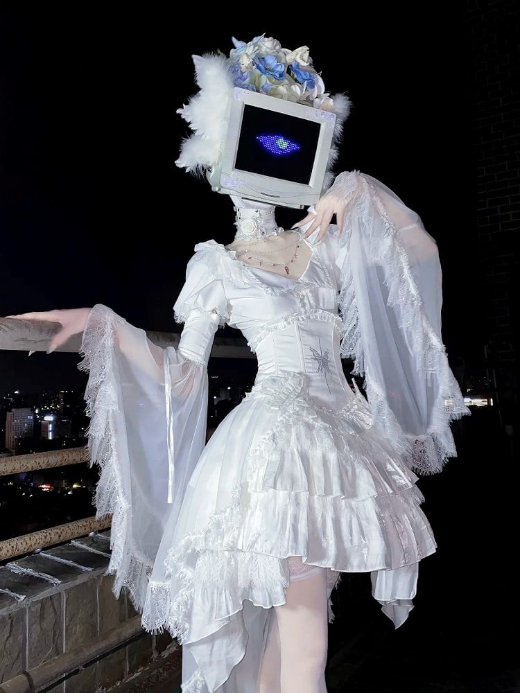 Chain Gothic Lolita Cross White Blouse Sleeves with Detachable Bell