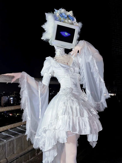 Chain Gothic Lolita Cross White Blouse Sleeves with Detachable Bell