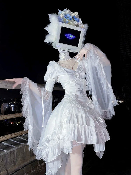 Chain Gothic Lolita Cross White Blouse Sleeves with Detachable Bell