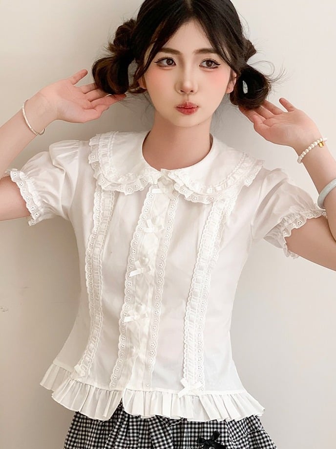 White Lace Peter Pan Collar Lolita Blouse - Lan Jian Chuan